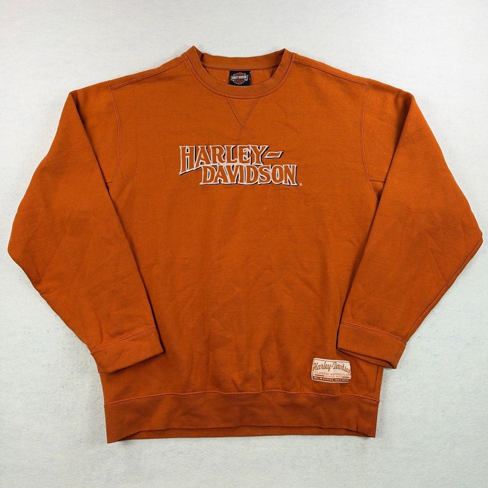 Harley-Davidson Mens Orange Embroidered Logo Crewneck Sweatshirt Laurel MD Large